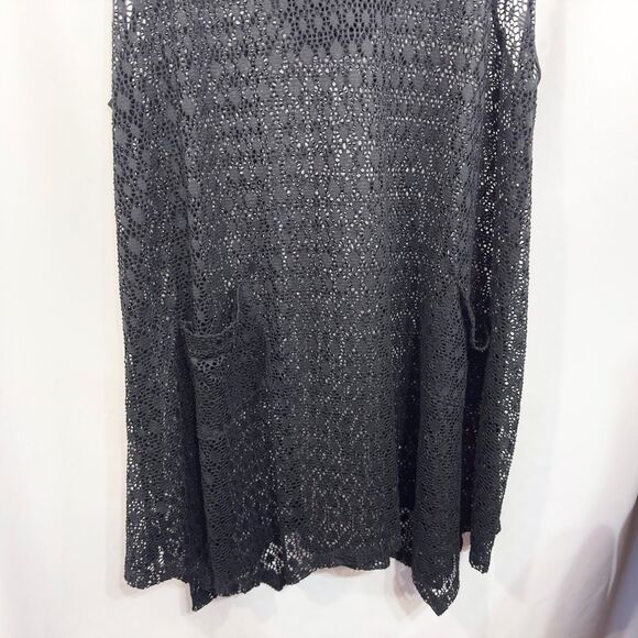 Catherines Plus Size 26W 28W Swim Cover‎ Up 3X Black Lace Hooded Pockets 1471 - Picture 4 of 8